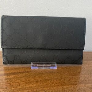 Gucci Black GG Imprine Canvas and Leather Trifold Long Wallet with Dust Bag
